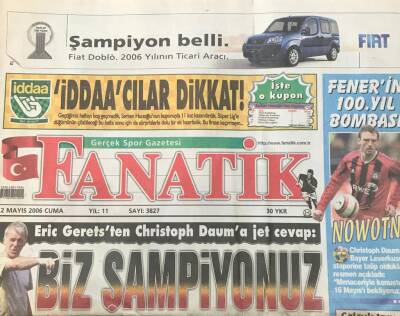 Fanatik Gazetesi 12 Mayıs 2006 -Kartal a Yıldız Yağmuru GZ36645 - 1