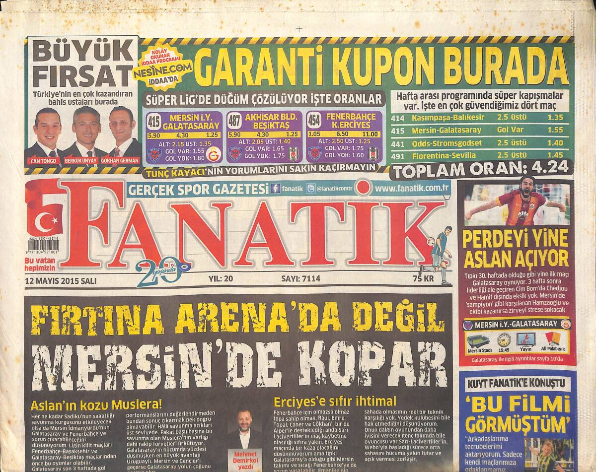 Fanatik Gazetesi 12 Mayıs 2015 - Kuyt Fanatik'e Konuştu - Fırtına Arena'da Değil Mersin'de Kopar GZ159451 - 1
