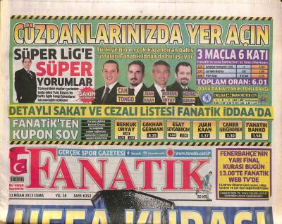 Fanatik Gazetesi 12 Nisan 2013 - Mersin Maçında Yaşananların Galatasarayın Hocası Fatih Terime Faturası Ağır Oldu GZ106144 - 1
