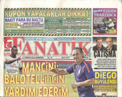 Fanatik Gazetesi 12 Temmuz 2014 - Mancini Balotelli İçin Yardım Ederim GZ104559 - 1
