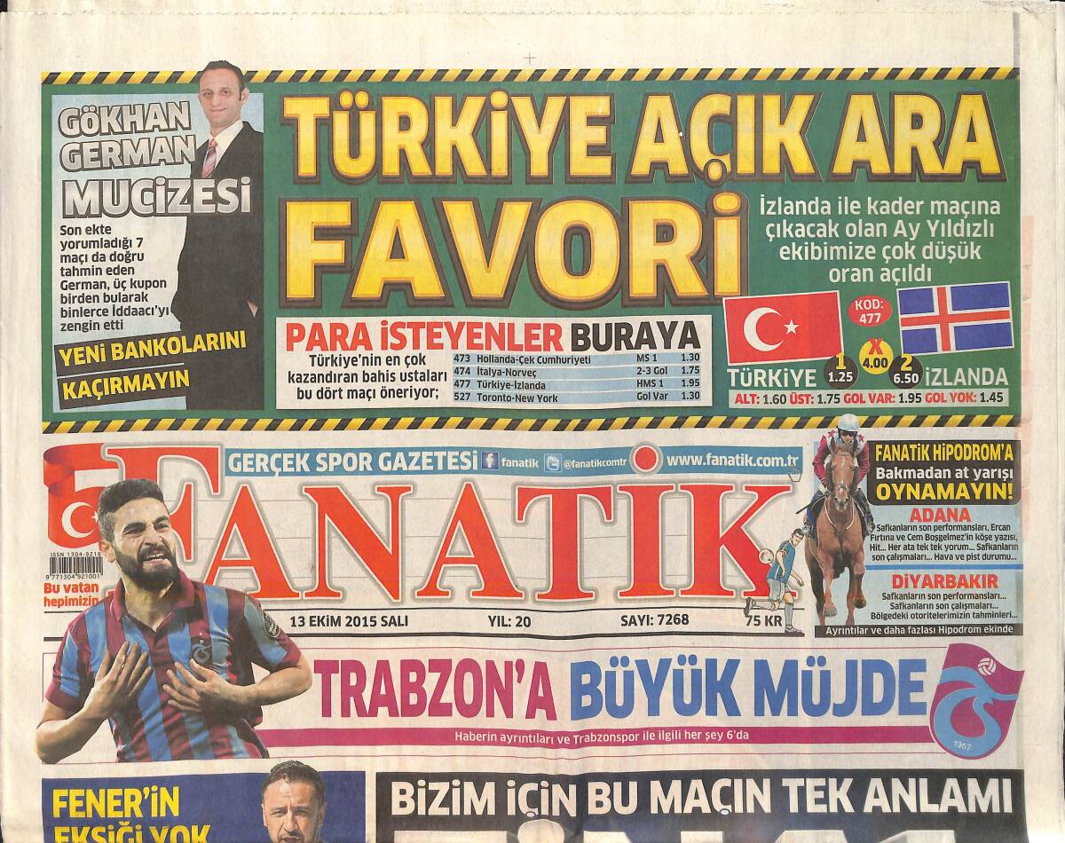 Fanatik Gazetesi 13 Ekim 2015 - Lucescu : Şampiyonluğu Güneş Kadar İstiyorum - Fenerbahçe'de 2.Revizyon GZ159412 - 1