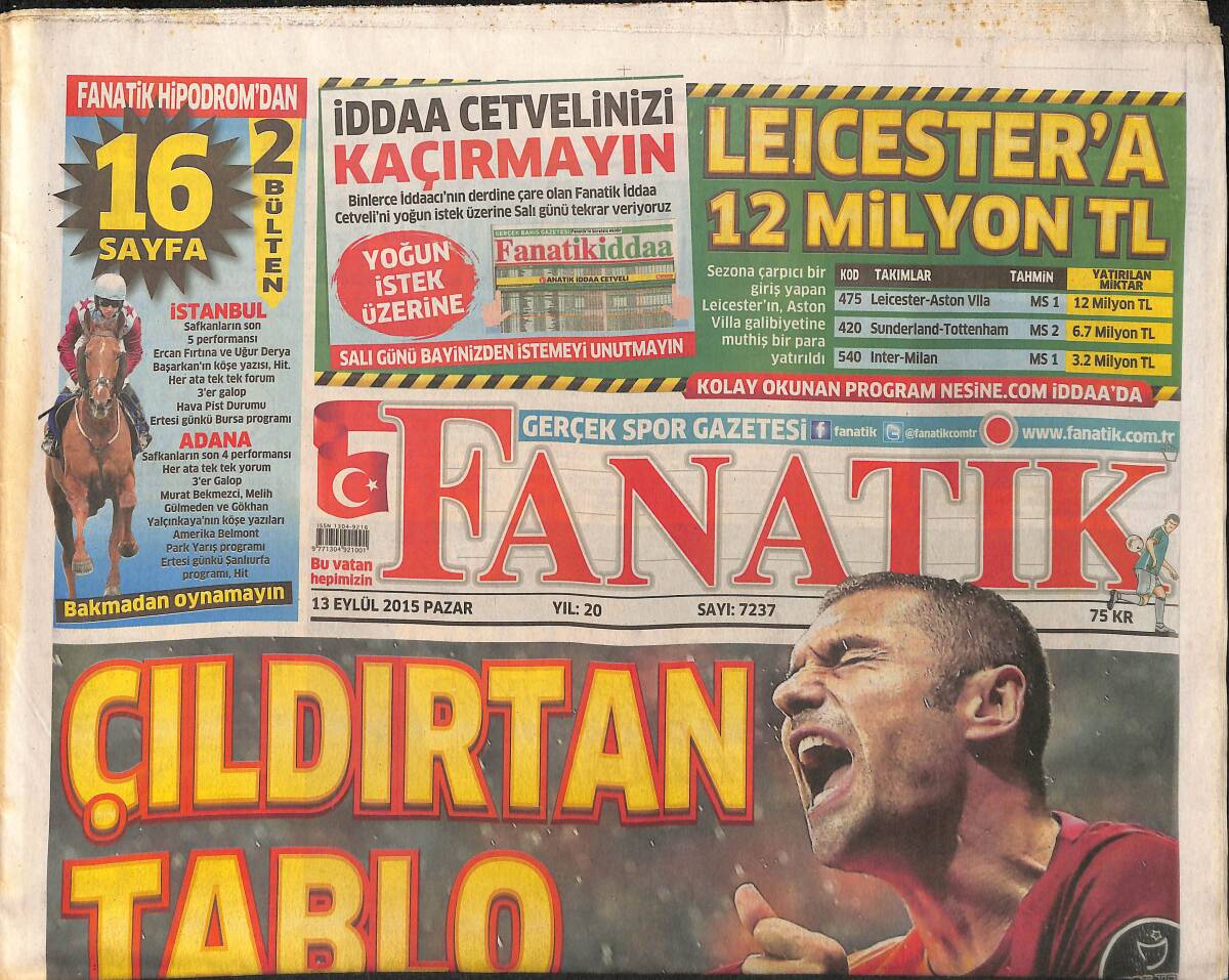 Fanatik Gazetesi 13 Eylül 2015 - Eto Zirveye Taşıdı - Gümüş Adam Selim Yaşar GZ153945 - 1