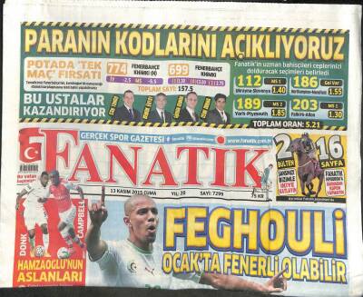 Fanatik Gazetesi 13 Kasım 2015 - Feghouli Ocakta Fenerli Olabilir GZ104565 - 1