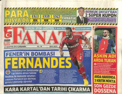 Fanatik Gazetesi 14 Ağustos 2013 -Fenerin Bombası Fernandes GZ101255 - 2