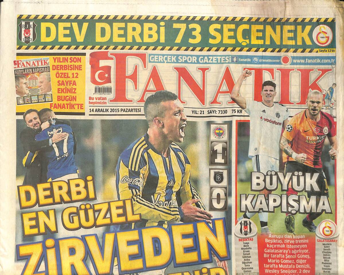 Fanatik Gazetesi 14 Aralık 2015 - Avrupa'dan Kopan Beşiktaş , Zirve Trenini Kaçırmak İstemeyen Galatasaray'ı Ağırlıyor GZ159415 - 1