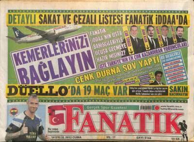 Fanatik Gazetesi 14 Eylül 2012 - Floryada Terim Rüzgarı - Beşiktaşta Seferberlik GZ125835 - 1