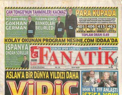 Fanatik Gazetesi 14 Ocak 2014 - Aslana Bir Dünya Yıldızı Daha VIDIC - Mhk Ve TFF Anlaştı , İstifa Yok ! GZ106188 - 1
