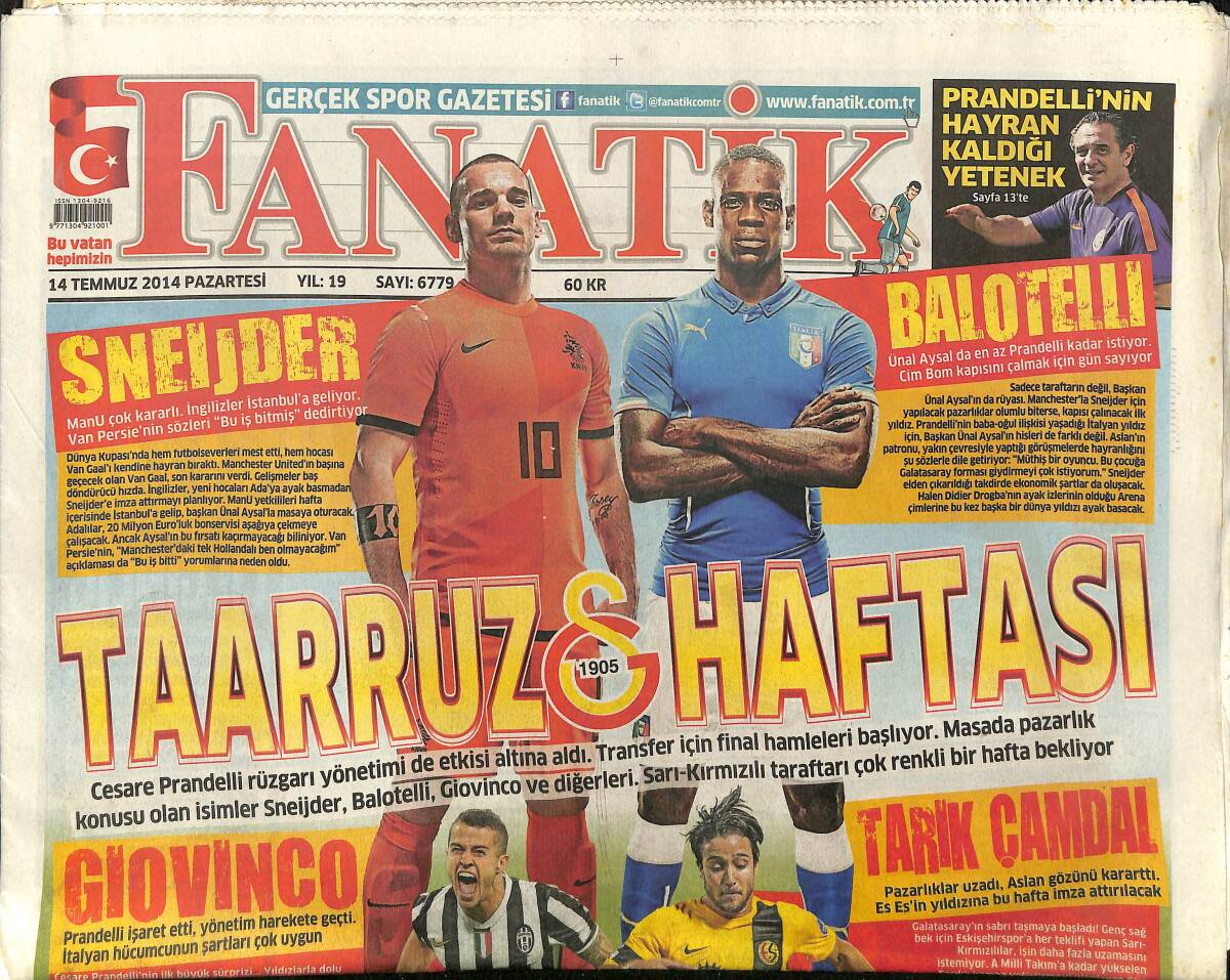 Fanatik Gazetesi 14 Temmuz 2014 - Ünal Aysal Da Paradelli Kadar Balotelli'yi İstiyor - Diego Ribas Yıldırım'ın Göz Bebeği GZ155286 - 1