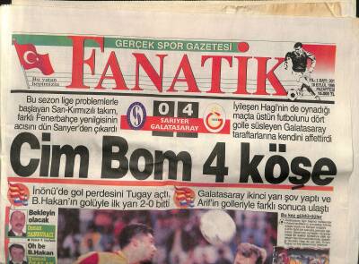 Fanatik Gazetesi 16 Eylül 1996 - Fenerle Uğraşan Yanar - Cim Bom 4 Köşe GZ123048 - 1
