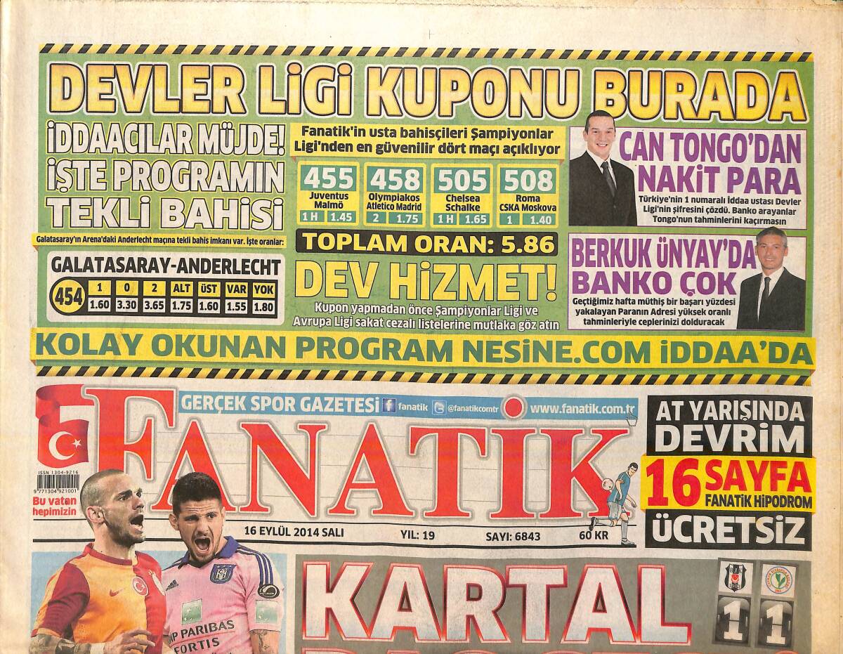 Fanatik Gazetesi 16 Eylül 2014 - Başkan Aziz Yıldırım Talimat Verdi , Kavga Eden Diego Ve Sow Apar Topar Barıştırıldı... GZ159399 - 1