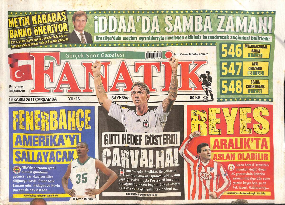 Fanatik Gazetesi 16 Kasım 2011 - Fenerbahçe Amerika'yı Sallayacak - Böyle Elen Canımı Ye - Abdullah Avcı Bir Adım Önde GZ136058 - 1