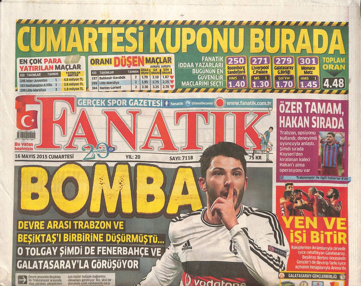 Fanatik Gazetesi 16 Mayıs 2015 - Servet Tazegül Dünya Şampiyonu - Semih Kaya İnter'le Görüşüyor GZ136143 - 1