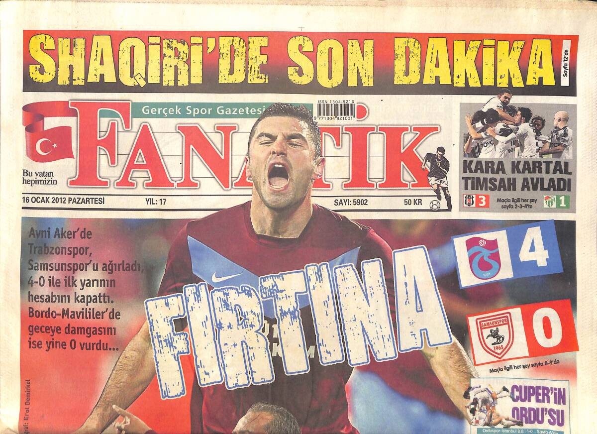 Fanatik Gazetesi 16 Ocak 2012 - Efsane Lefter'in Uğurlanış Öyküsü FANATİK'te - Shaqiri Bu İş Bu Hafta Bitecek GZ159462 - 1