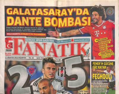 Fanatik Gazetesi 17 Ağustos 2015 - Emenike Kupa Kazandıran 4-2 - Fenerin Gücüne Güç Katar Feghouli GZ106170 - 1
