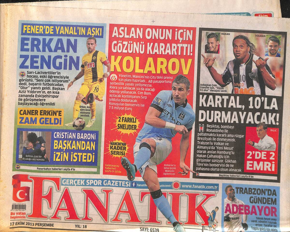 Fanatik Gazetesi 17 Ekim 2013 - Fener'de Yenal'ın Aşkı Erkan Zengin GZ153939 - 1