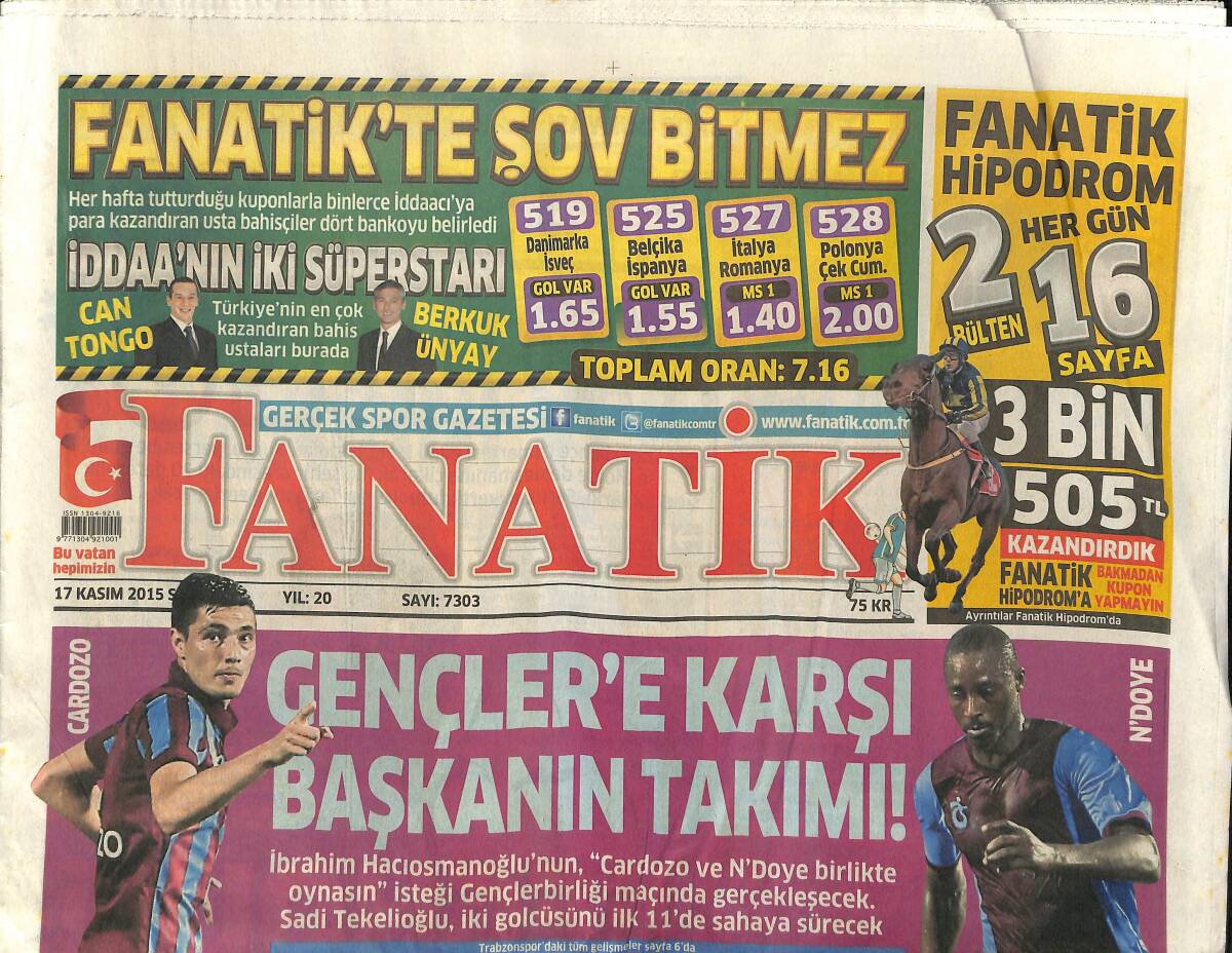 Fanatik Gazetesi 17 Kasım 2015 - Kararını Ver Van Persie - Semih Kaya Satılık Değil GZ155260 - 1