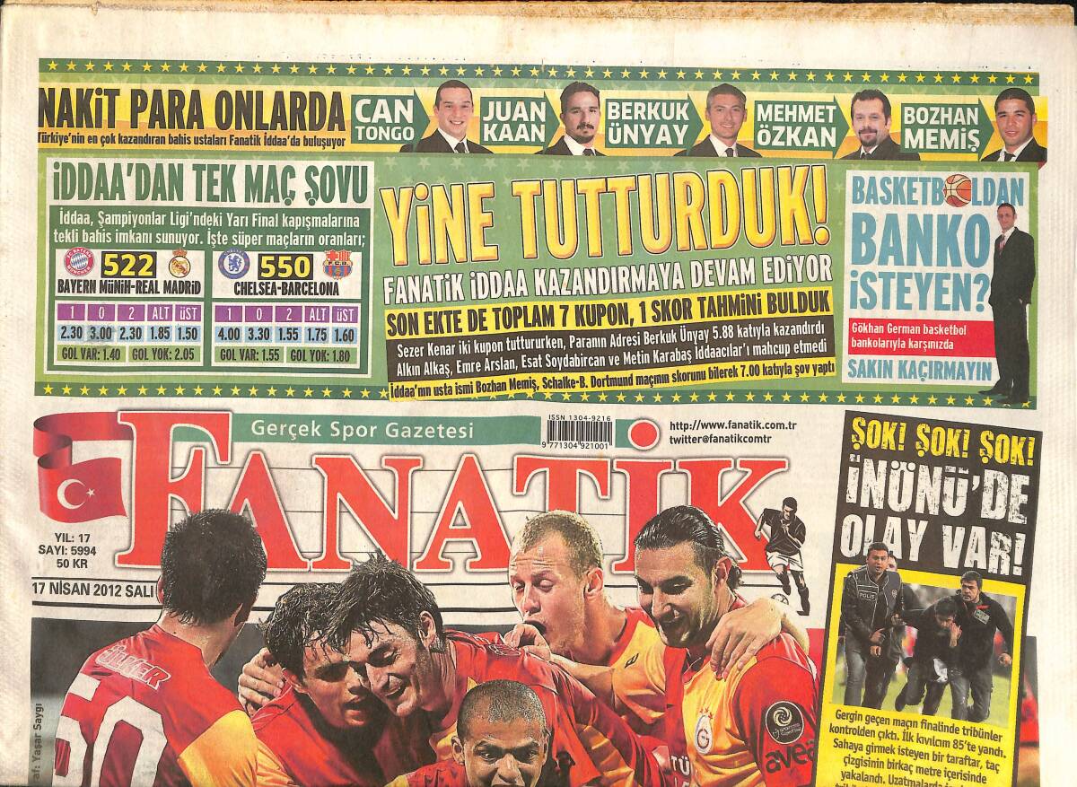 Fanatik Gazetesi 17 Nisan 2012 - İnönü'de Olay Var! - Hüseyin Gökçek Tahrik Etti! - Tayfur Havutçu'nun Hakem İsyanı GZ136055 - 1
