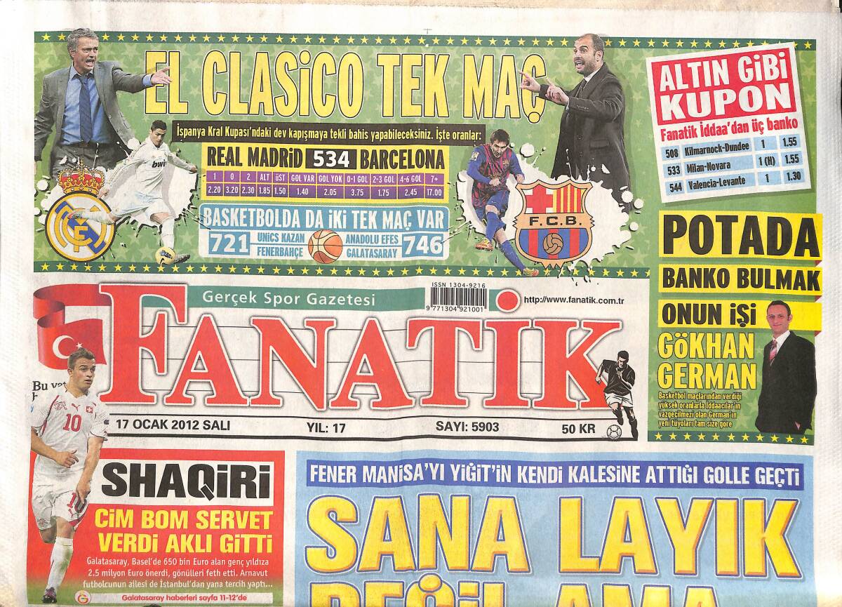 Fanatik Gazetesi 17 Ocak 2012 - Shaqiri Cimbom Servet Verdi Aklı Gitti - Galatasaray'dan Federasyon'a Tehdit GZ136147 - 1