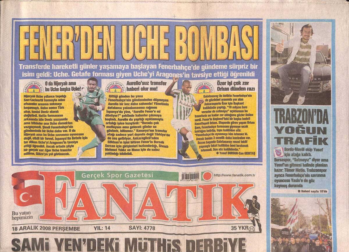Fanatik Gazetesi 18 Aralık 2008 - Sami Yen'deki Müthiş Derbiye - Ayhan Akman Ve Nobre'ye Doping! GZ136061 - 1