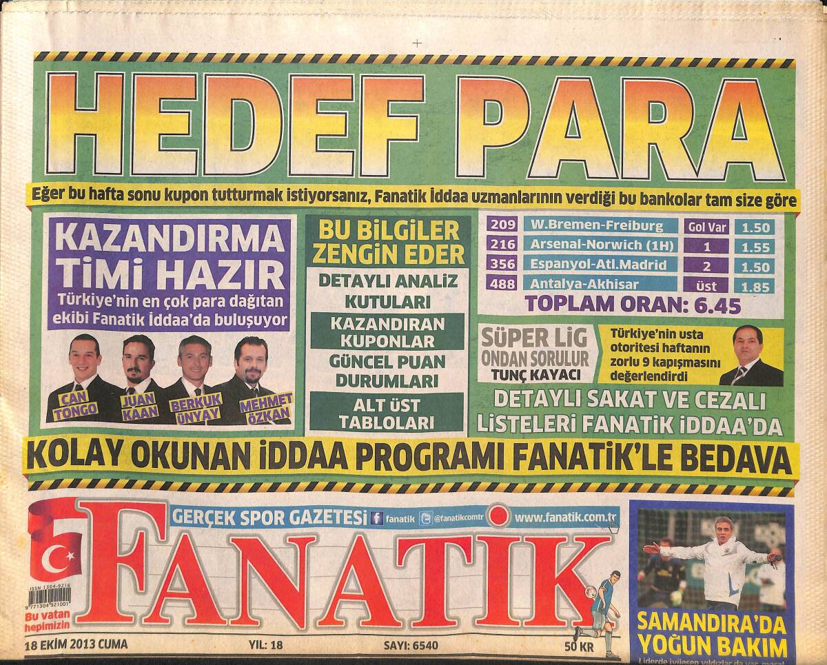 Fanatik Gazetesi 18 Ekim 2013 - Drogba İmzayı Atıyor - Beşiktaş'ın Haftası GZ136132 - 1