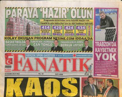 Fanatik Gazetesi 18 Kasım 2014 - Fener TFFyi İşaret Etti - İşte Tellesin Fiyatı GZ125816 - 1