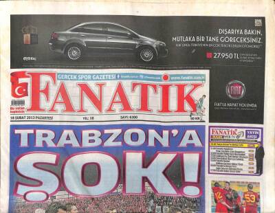 Fanatik Gazetesi 18 Şubat 2013 - Trabzonspora Şok GZ107124 - 1