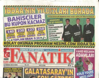 Fanatik Gazetesi 18 Temmuz 2014 - Galatasarayın Son Gözdesi Pirlo GZ104562 - 1