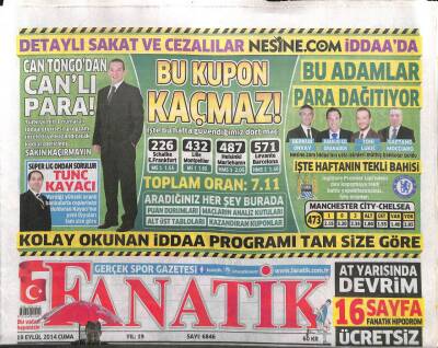 Fanatik Gazetesi 19 Eylül 2014 - Trabzonspordan Altın Vuruş GZ104560 - 1