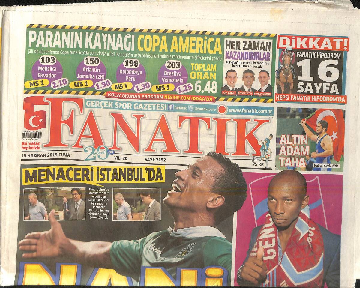Fanatik Gazetesi 19 Haziran 2015 - Soldado Galatasaray'a - Demba Ba'dan Şok Sözler GZ159406 - 1