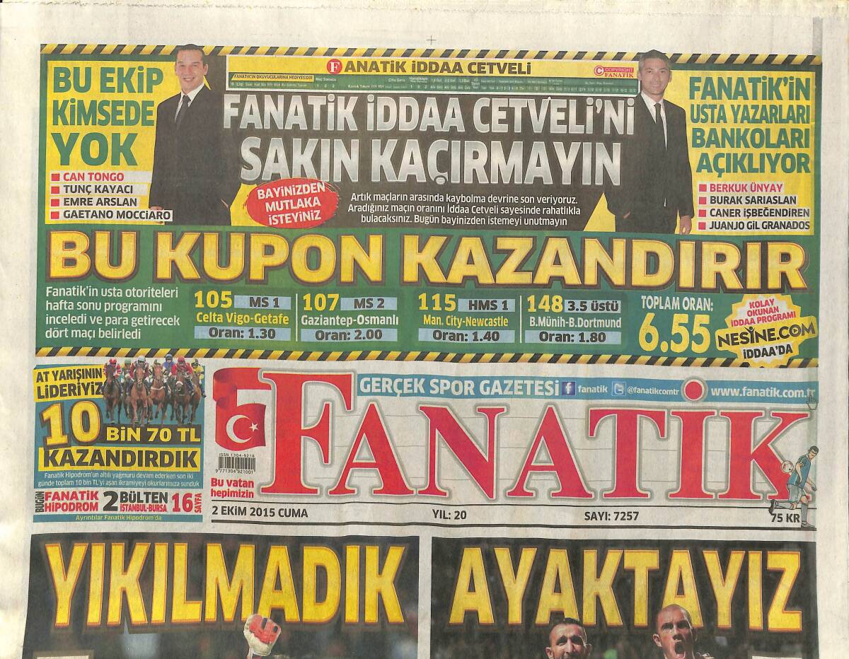 Fanatik Gazetesi 2 Ekim 2015 - Yıldırım Konuştu Hakemler Değişti - Hesap Ve Hamza Hocam GZ155265 - 1