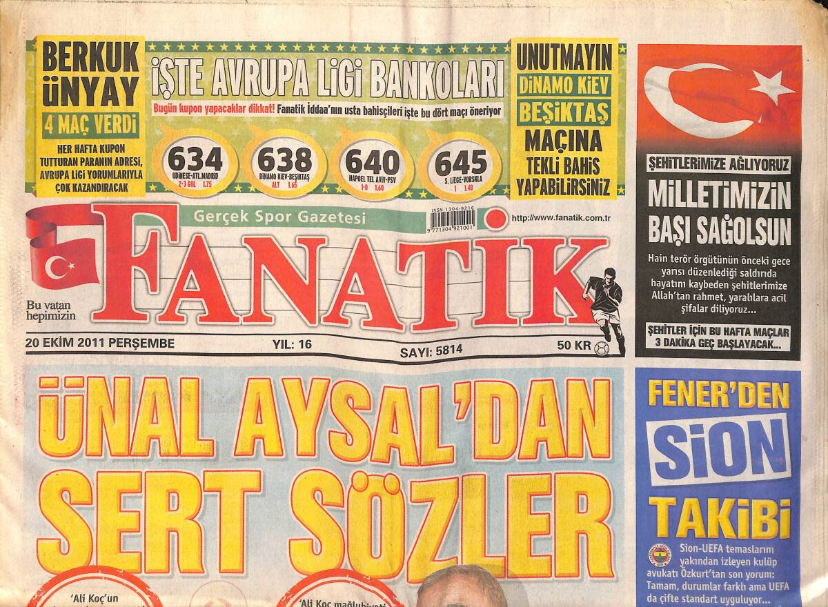 Fanatik Gazetesi 20 Ekim 2011 - Cim Bom'da Transfer Çalışmaları Son Sürat Devam Ediyor - Ünal Aysal'dan Sert Sözler GZ159420 - 1