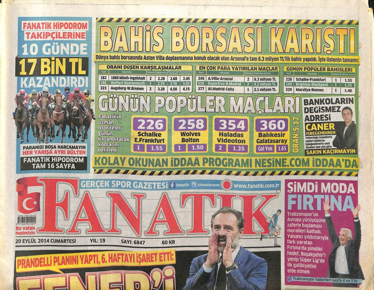 Fanatik Gazetesi 20 Eylül 2014 - Pandelli: Fener'i Ezeriz - Demba Ba Yoksa Sıkıntı Var GZ155278 - 1