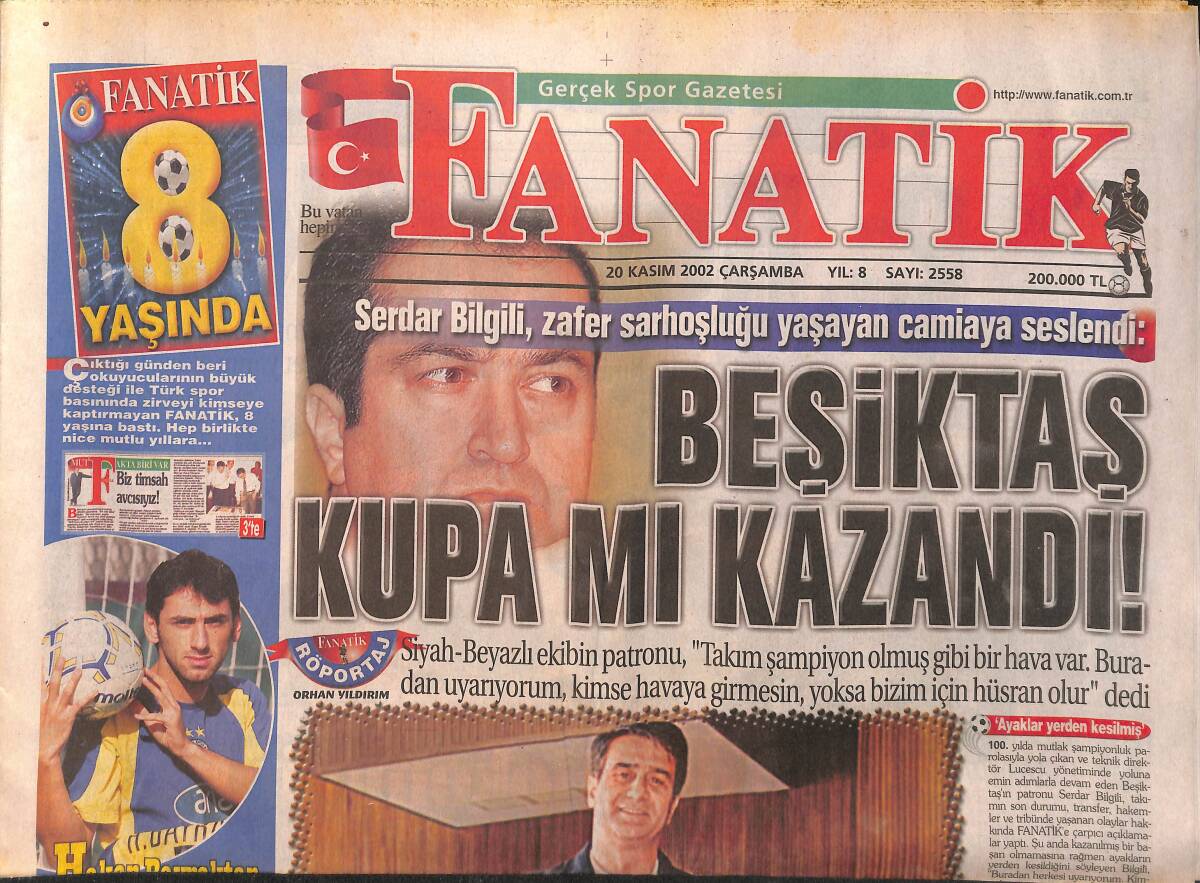 Fanatik Gazetesi 20 Kasım 2002 - Beşiktaş Kupa Mı Kazandı ! - Dev Adamlar Bulgaristan'a Karşı GZ153942 - 1