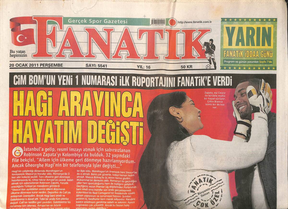 Fanatik Gazetesi 20 Ocak 2011 - Emre Belözoğlu'dan Çarpıcı Açıklamalar - Cim Bom'da B Planı Marica GZ153919 - 1