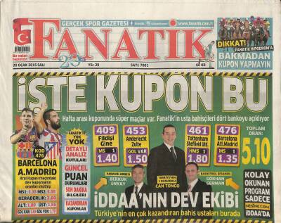 Fanatik Gazetesi 20 Ocak 2015 - Kartalın Borsası Karıştı - Trabzonsporda Şov Hazırlığı GZ125801 - 1