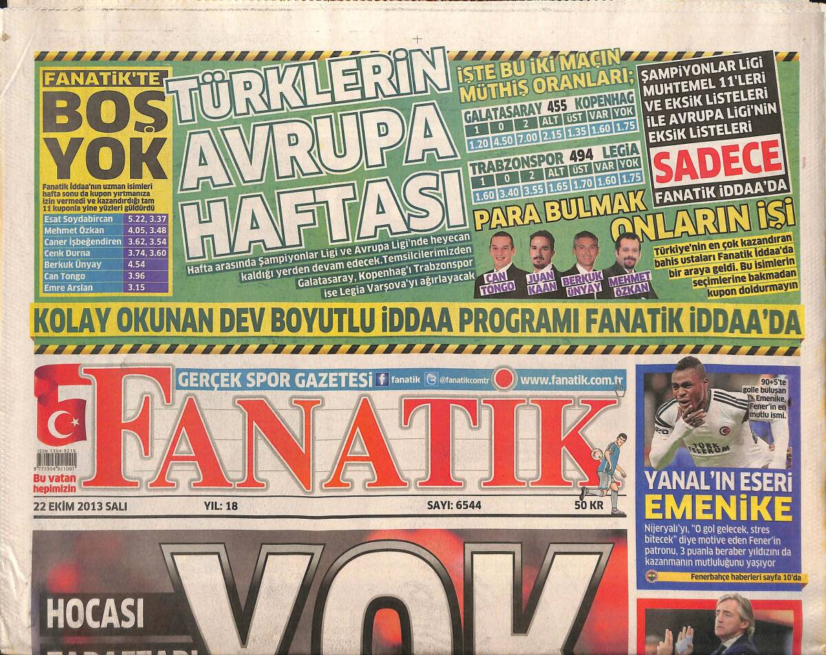 Fanatik Gazetesi 22 Ekim 2013 - Kopenhag'da Drogba Korkusu - Adebayor'a 4 Milyon TL GZ136146 - 1