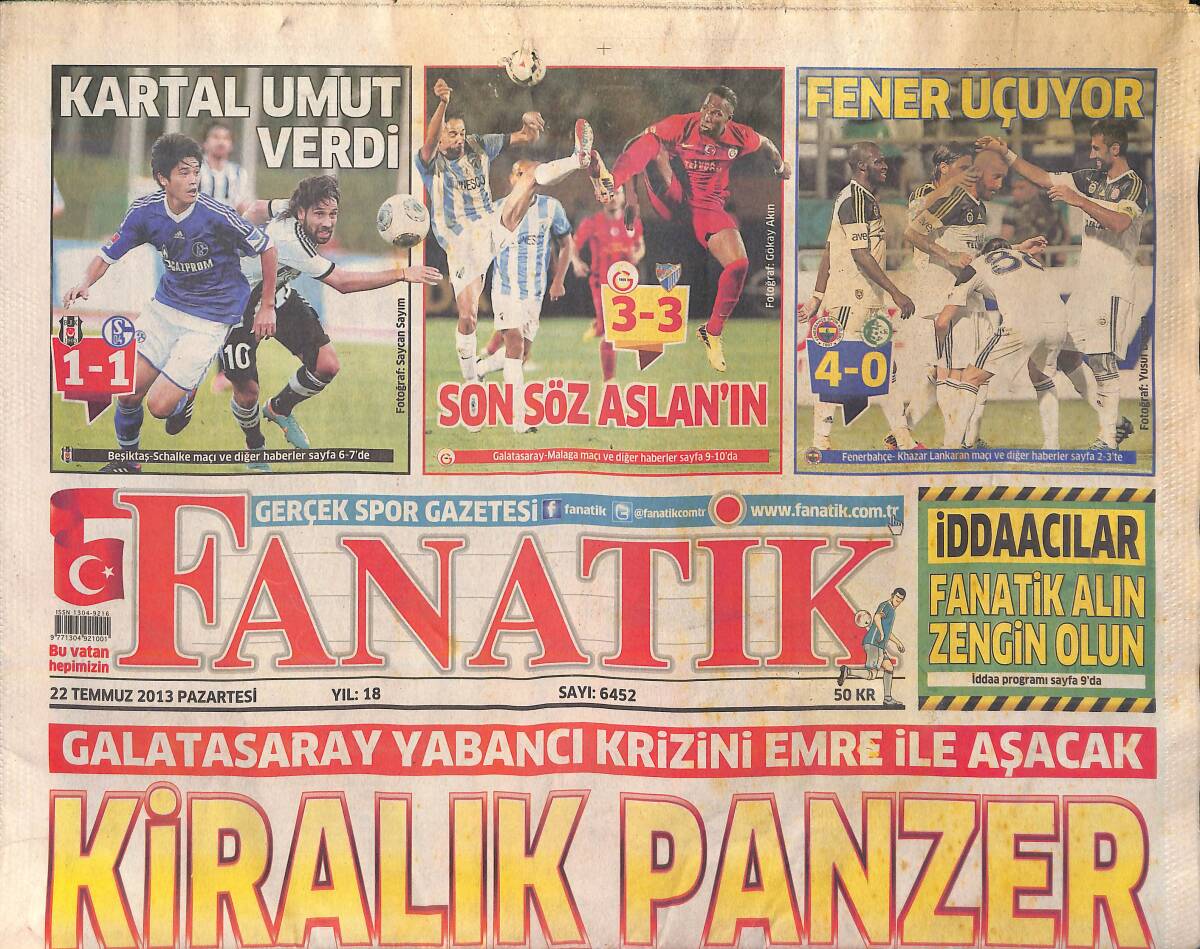 Fanatik Gazetesi 22 Temmuz 2013 - Burak Yılmaz Yuvada Kalıyor - Mourinho'nun Drogba İnadı GZ159435 - 1