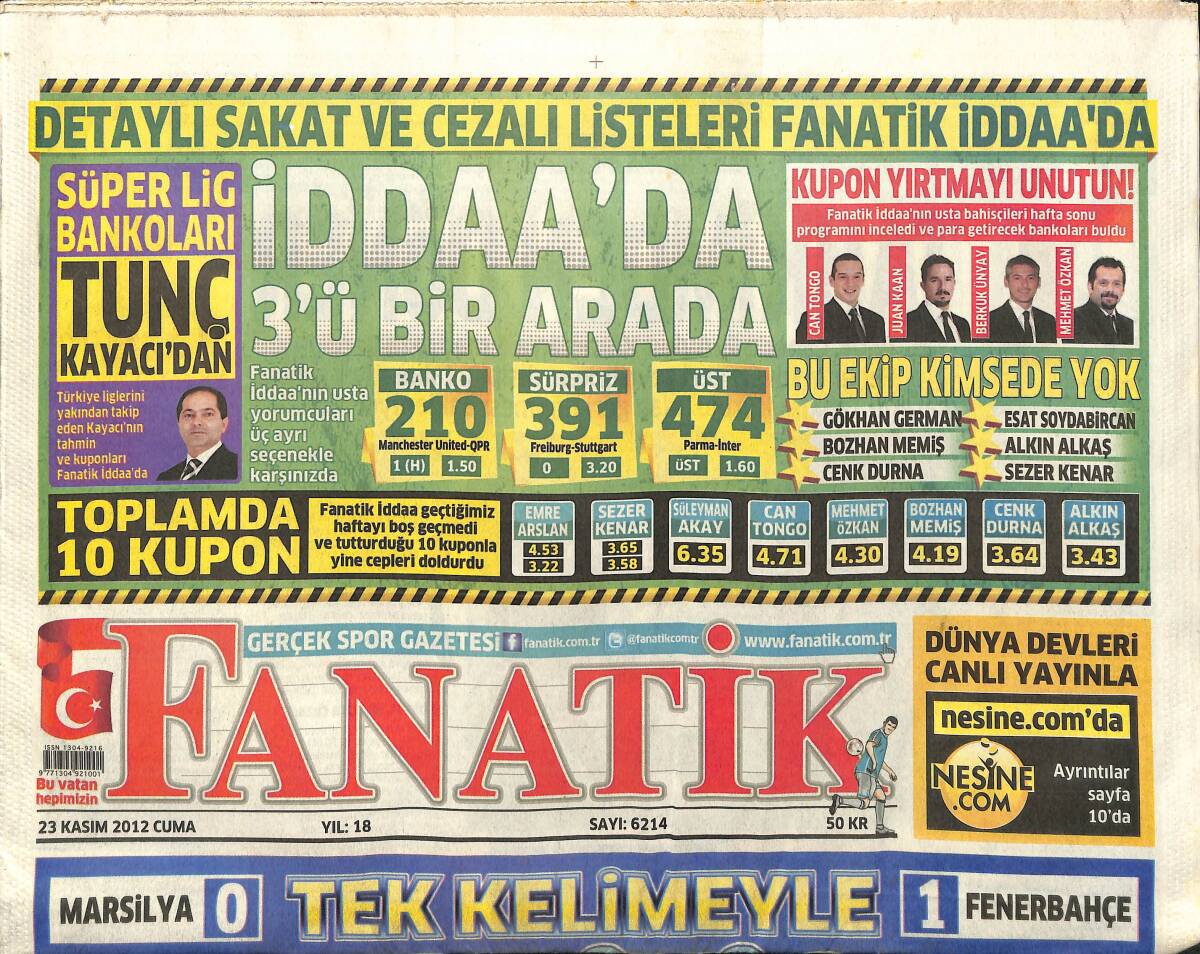 Fanatik Gazetesi 23 Kasım 2012 - Burak Yılmaz Takımına 2.5 Milyon Euro Kazandırdı - Milan Baros'ta İşlem Tamam GZ155279 - 1