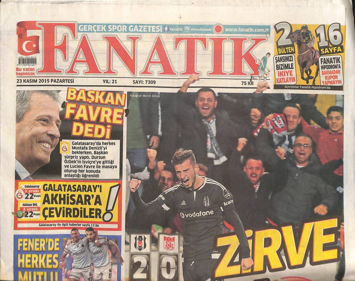 Fanatik Gazetesi 23 Kasım 2015 - Fener'de Herkes Mutlu - El Clasico Makarası - Başkan Dursun Özbek Favre Dedi GZ136124 - 1
