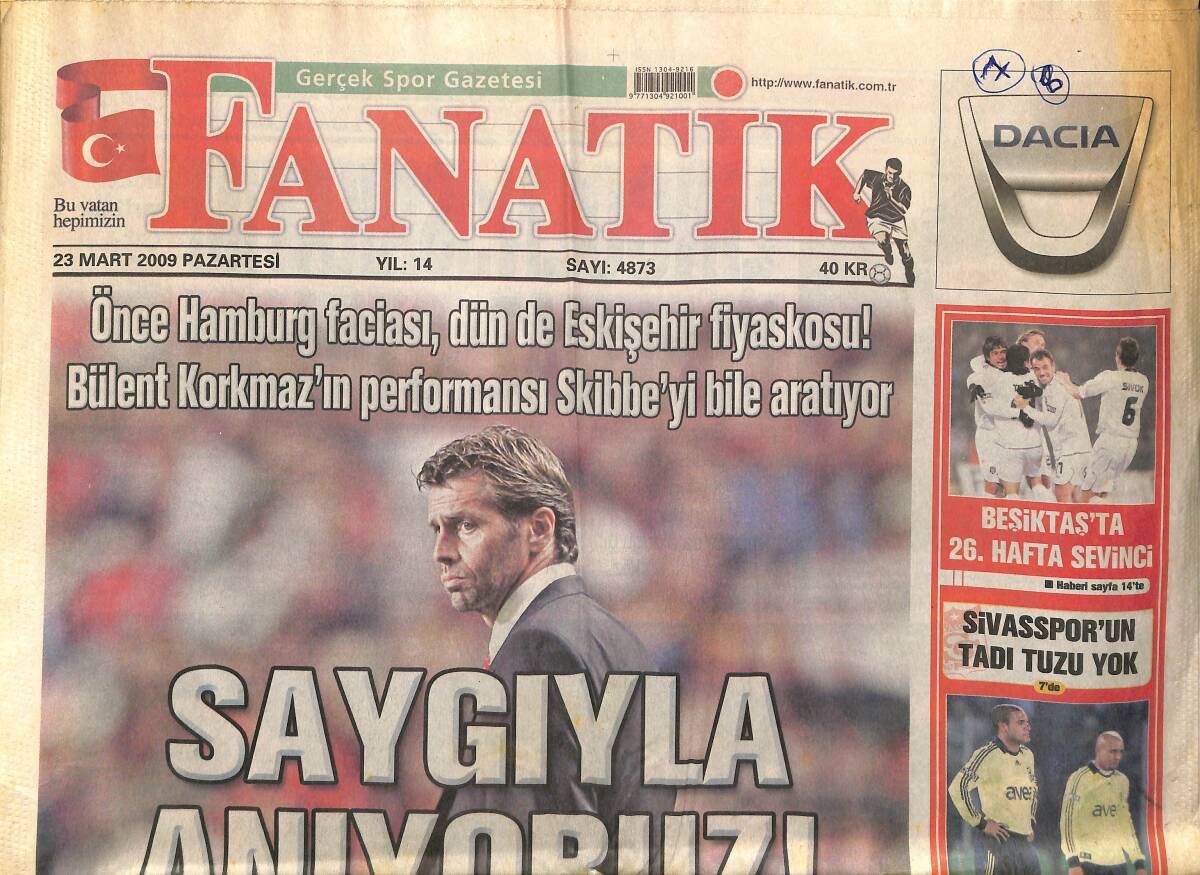Fanatik Gazetesi 23 Mart 2009 - Eskişehirspor Galatasaray'ı Samiyen'de Devirdi - Kaptan Alex'in Dönüş Hazırlığı GZ155298 - 1