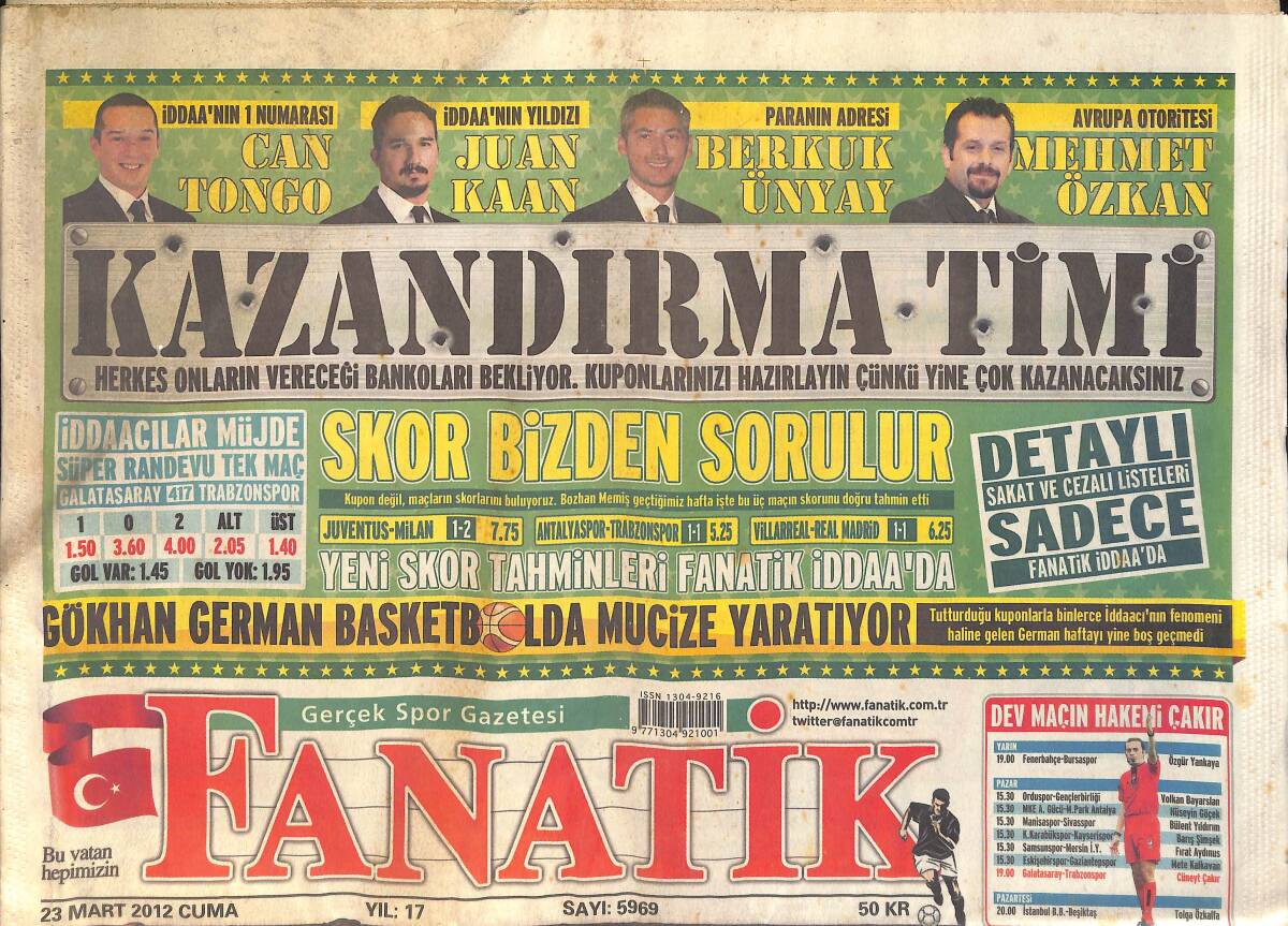 Fanatik Gazetesi 23 Mart 2012 - Johan Elmander Sezonu Kapattı - Aziz Yıldırım Sözlü Savunacak GZ159437 - 1