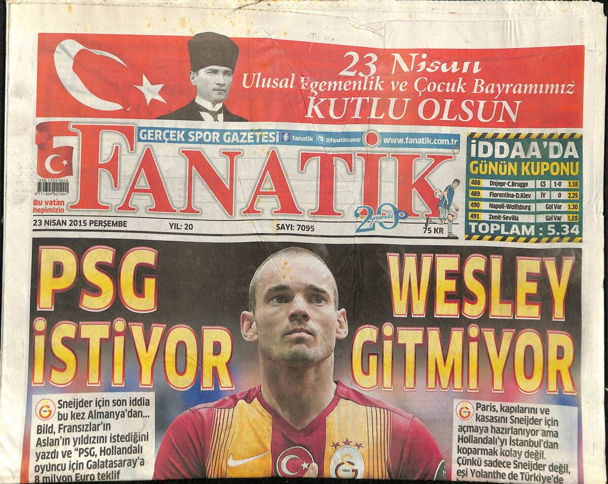 Fanatik Gazetesi 23 Nisan 2015 - PSG İstiyor Wesley Gitmiyor - Alex'ten Olay Sözler GZ155262 - 1