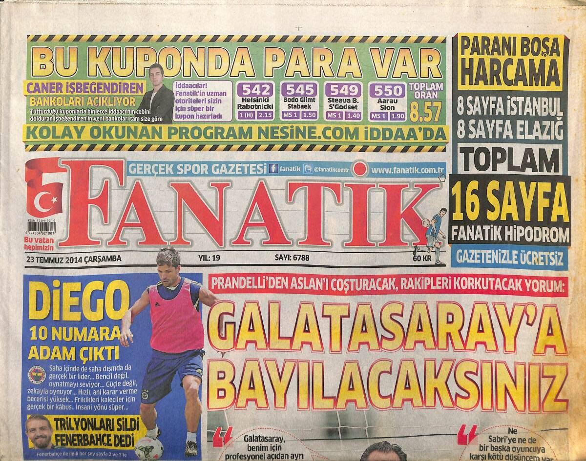 Fanatik Gazetesi 23 Temmuz 2014 - Caner Erkin Trilyonları Sildi Fenerbahçe Dedi - Barça'da Xavi Takımda Kalıyor GZ155270 - 1