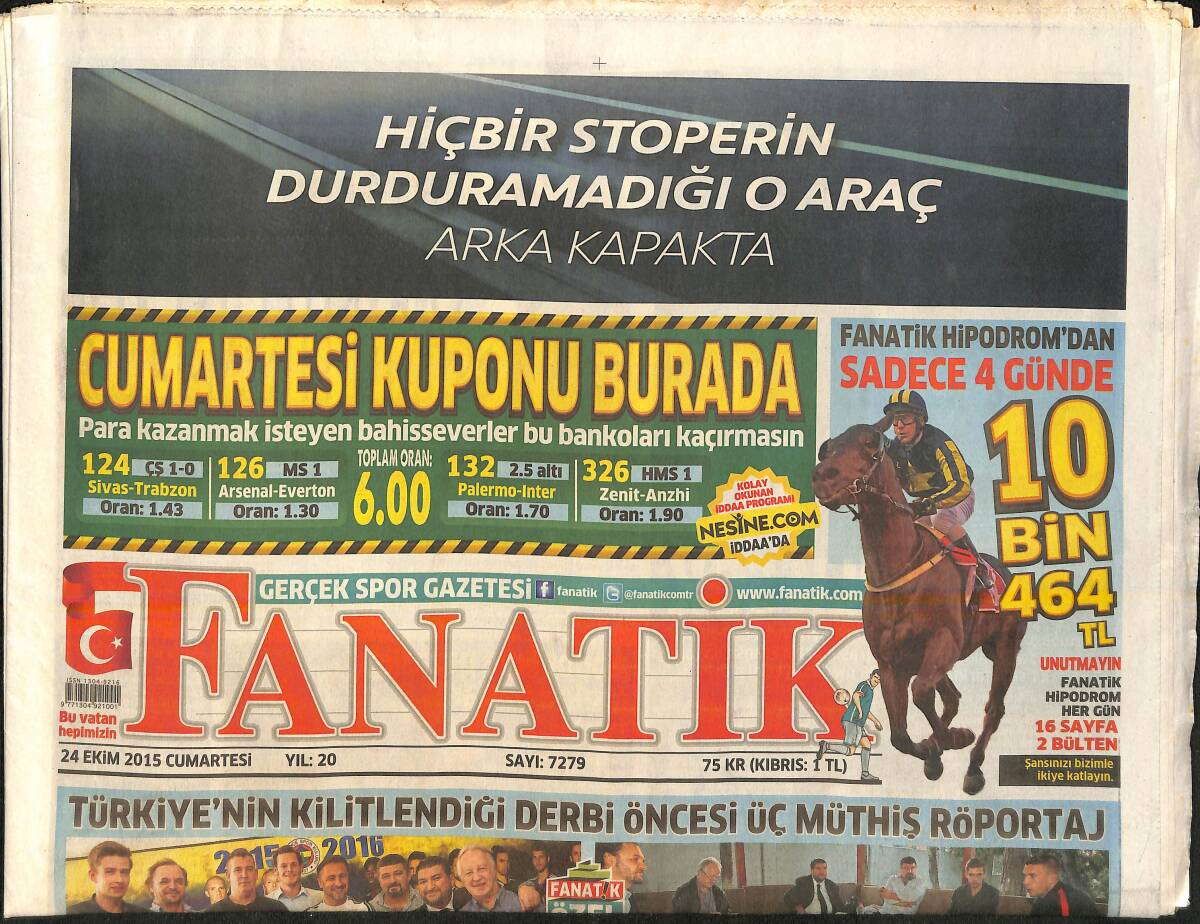 Fanatik Gazetesi 24 Ekim 2015 - Sosa'dan Savunma ''Enerjim Tükendi'' - Lukas Podolski , Kadıköy'deki Dev Derbi Öncesi Fanatik'e Konuştu GZ159402 - 1