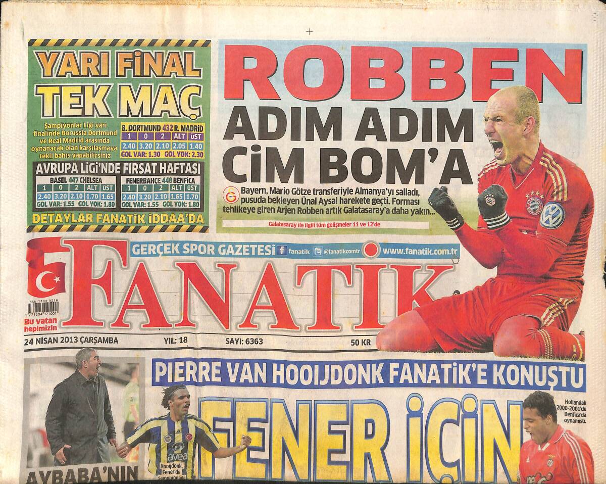 Fanatik Gazetesi 24 Nisan 2013 - Roben Adım Adım Cimbom'a - Alper Potuk'a Valencia Talip GZ136130 - 1