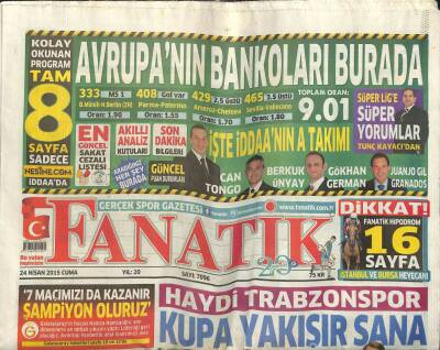Fanatik Gazetesi 24 Nisan 2015 - Haydi Trabzonspor Kupa Yakışır Sana GZ107361 - 1