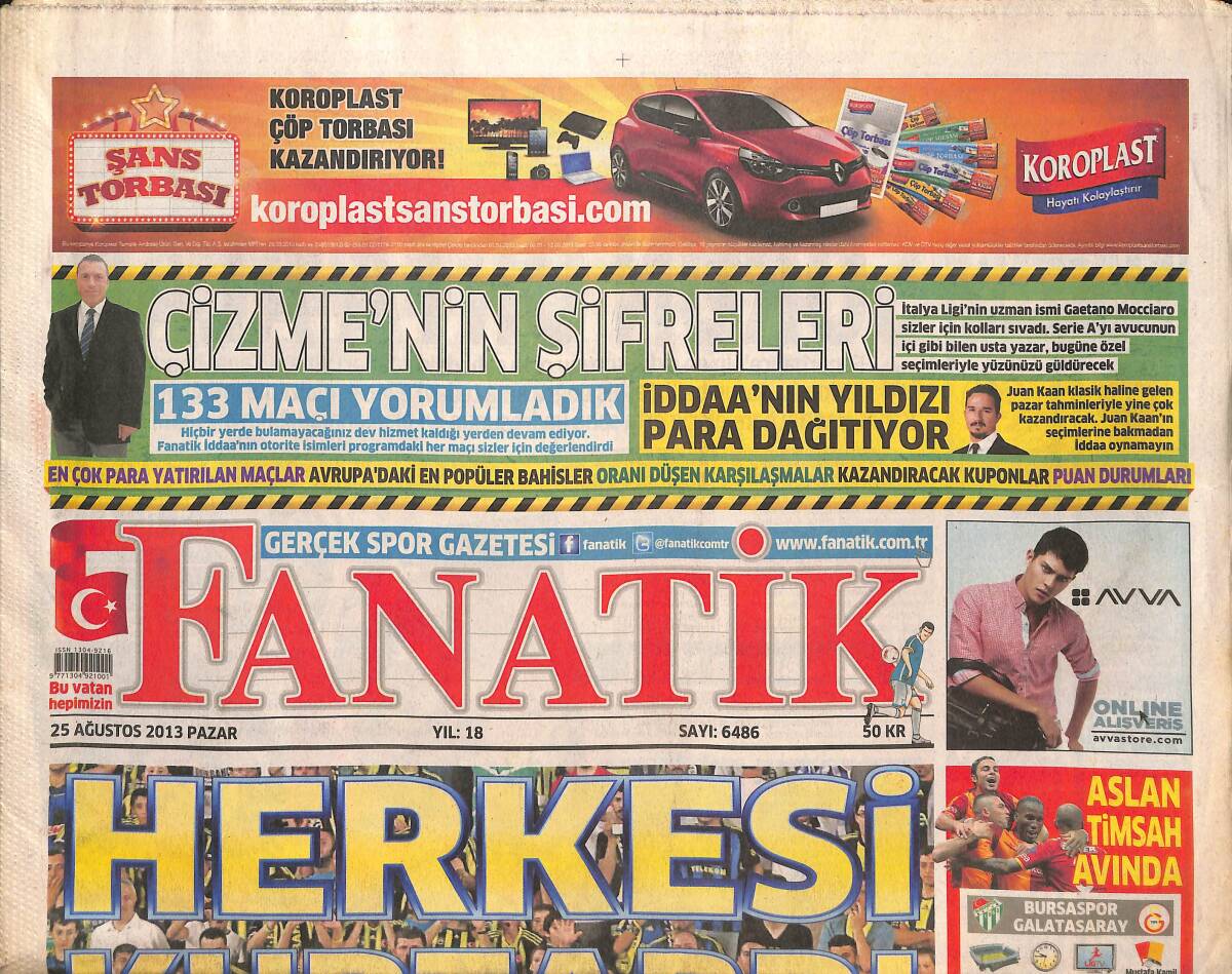 Fanatik Gazetesi 25 Ağustos 2013 - Arsenal'den Fener'e Mesaj - Aslan Transfer Avında GZ136137 - 1
