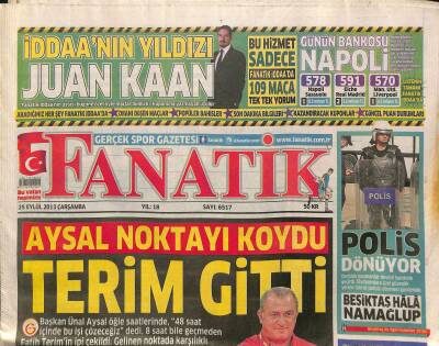 Fanatik Gazetesi 25 Eylül 2013 - Aysal Noktayı Koydu - Beşiktaş Hala Namağlup GZ125817 - 1