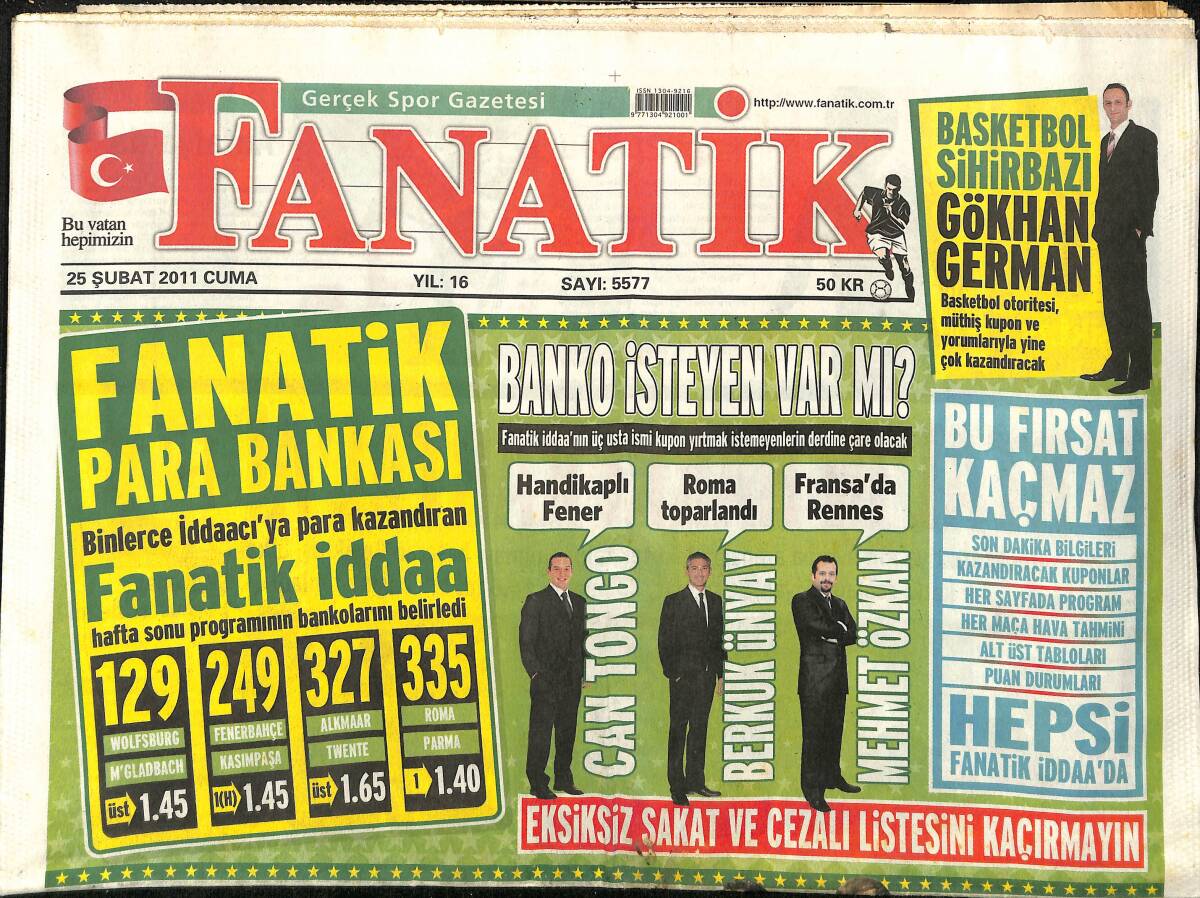 Fanatik Gazetesi 25 Şubat 2011 - Fenerbahçe Ateşle Oynuyor - Arda Turan Kupada Yüzde Doksan Sahada GZ155297 - 1