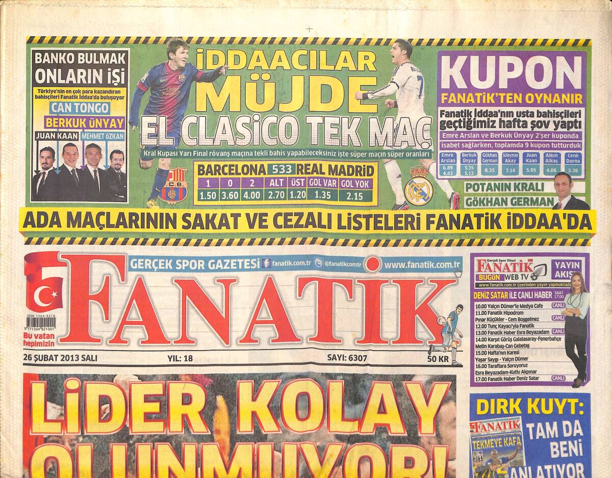 Fanatik Gazetesi 26 Şubat 2013 - Trabzonspor'da Konuşmak Yasak - Beşiktaş'ta Derbi Alarmı GZ159452 - 1